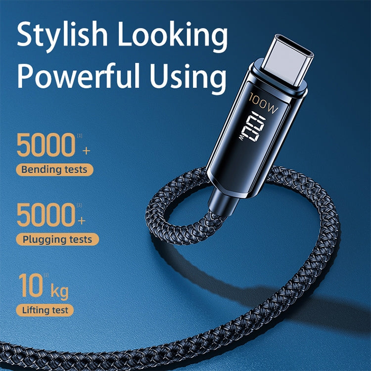 REMAX RC-128a Cavo dati di ricarica intrecciato in lega di zinco con display digitale intelligente da 100 W da tipo C / da USB-C a tipo C / USB-C, lunghezza: 1,2 m