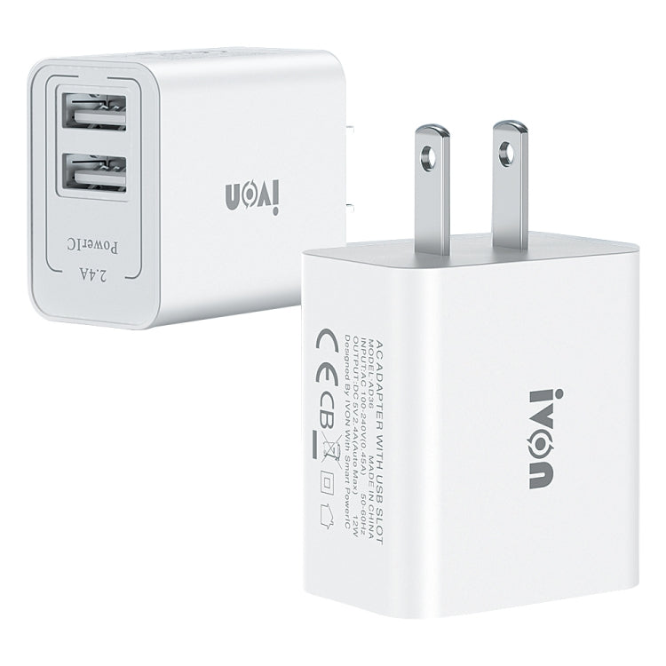 Caricatore da viaggio con doppia porta USB IVON AD36 12W 2.4A, presa americana, AD36