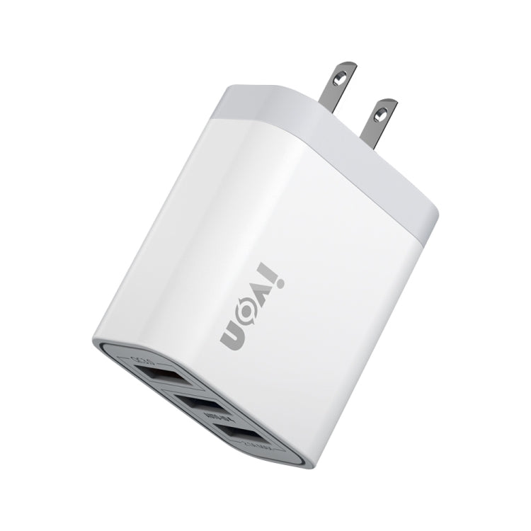 Caricatore da viaggio a tre porte USB IVON AD37 5A QC 3.0, spina americana, AD37