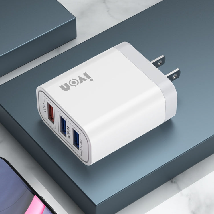 Caricatore da viaggio a tre porte USB IVON AD37 5A QC 3.0, spina americana, AD37