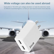 Caricatore da viaggio con doppia porta USB IVON AD38 5V 2.1A, spina americana, AD38