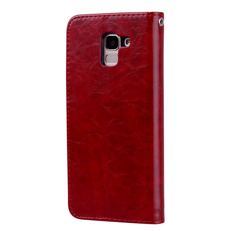 Custodia in pelle a vibrazione orizzontale con texture a cera d'olio stile business per Galaxy J6 (versione UE) (2018), con supporto, slot per carte e portafoglio, For Galaxy J6 (EU Version) (2018)
