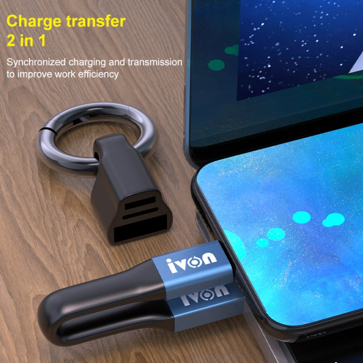 Cavo dati portatile IVON CA90 3.1A Max da USB a USB-C / Type-C con anello, lunghezza: 14,5 cm, Type-C