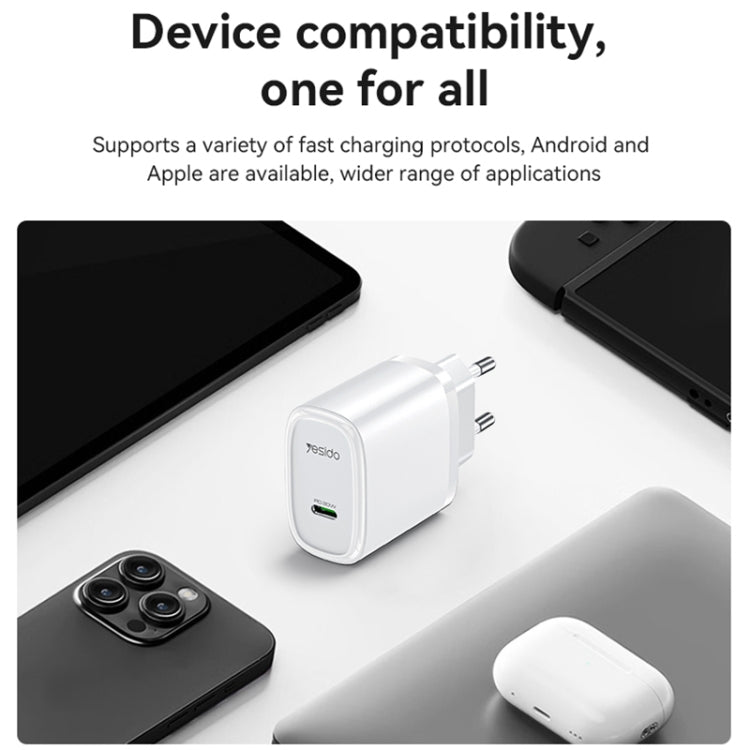 Caricabatterie rapido Yesido YC57 PD 20W USB-C / Type-C a porta singola, spina europea, Type-C Port Quick Charger