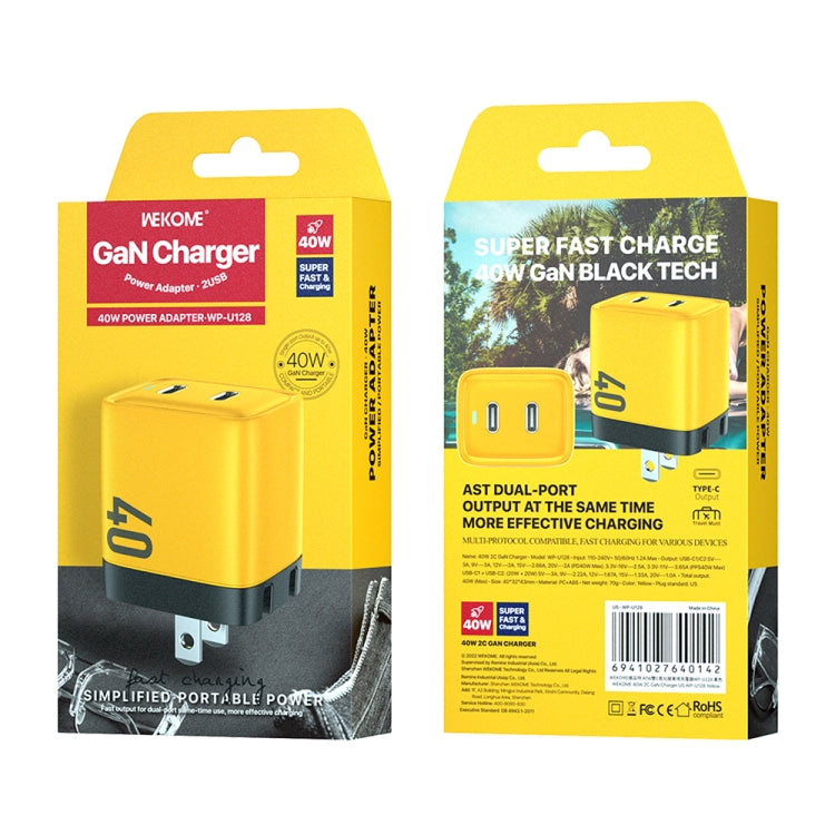 Caricabatterie GaN 40W USB-C doppia porta WK WP-U128