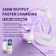WK WDC-176 Cavo dati di ricarica rapida multifunzionale 2 in 1 da USB-C/Type-C a USB-C/Type-C da 100 W, lunghezza: 1,2 m, WK