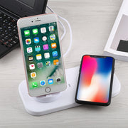 Caricabatterie da USB a 3 in 1 (8 pin + Micro USB + USB-C / Type-C) Supporto per stazione di ricarica da tavolo per sincronizzazione dati con caricabatterie wireless Qi e cavo USB
