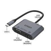 Onten M205 Convertitore video 3 in 1 da tipo C a HDMI+VGA+PD a ricarica rapida, M205