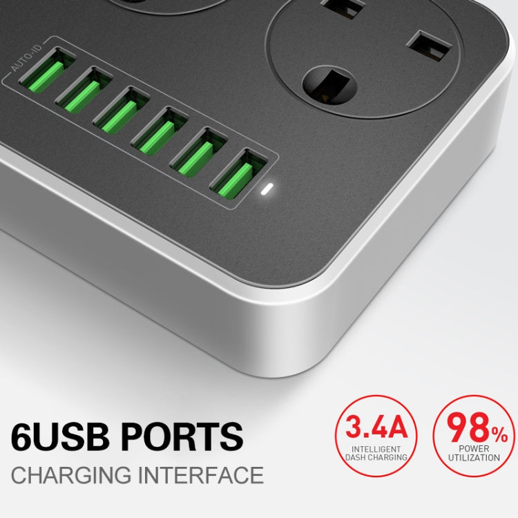 LDNIO SC3604 multipresa 6 porte USB 3 prese 2 m cavo