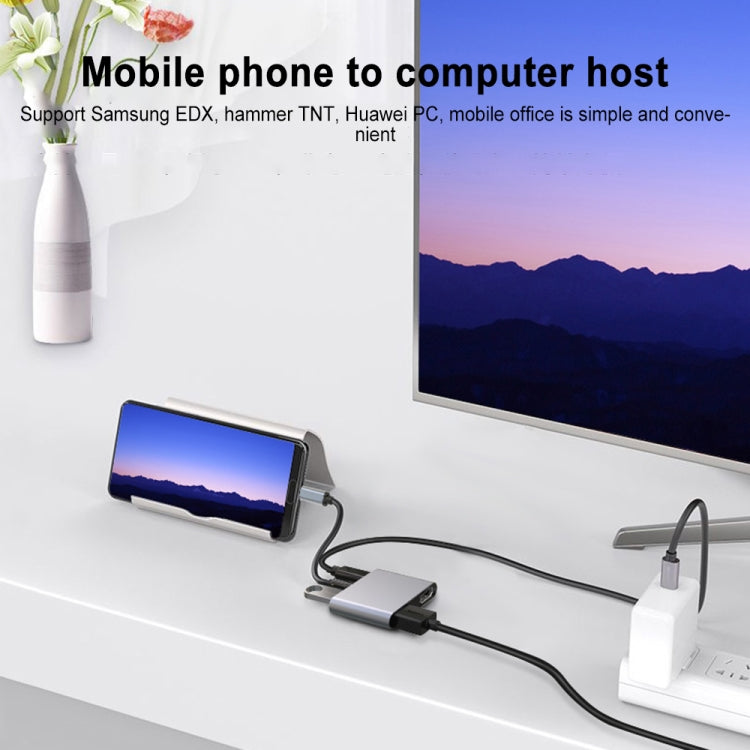 Multifunzione 4 in 1 da USB-C/Tipo-C a PD USB-C/Tipo-C +USB 3.0+Doppio HUB HDMI Docking Station