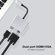Docking station HUB multifunzione da USB-C/Tipo-C a HDMI+VGA 2 in 1
