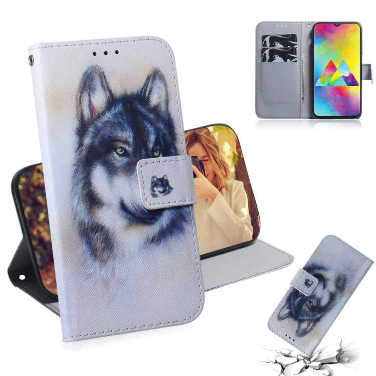 Custodia portafoglio in pelle con motivo lupo Galaxy M20