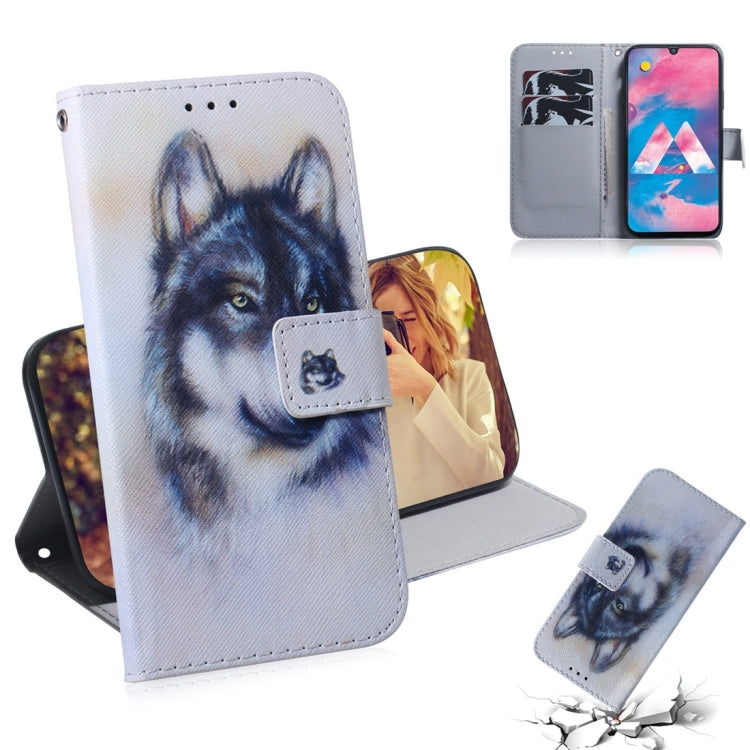Custodia portafoglio in pelle con motivo lupo per Galaxy M30