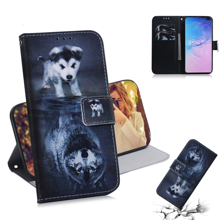 Custodia portafoglio in pelle con motivo lupo per Galaxy S10 Plus