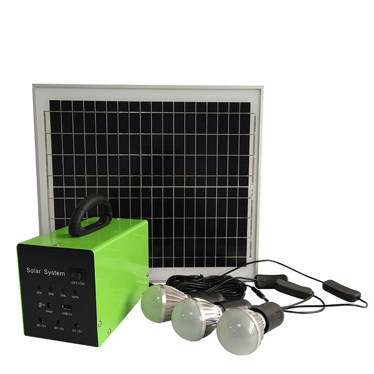 Sistema generazione energia solare 20W con batteria e luci LED