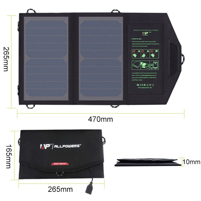 Caricabatterie solare portatile ALLPOWERS Pannello solare 10W 5V Caricabatterie solare portatile