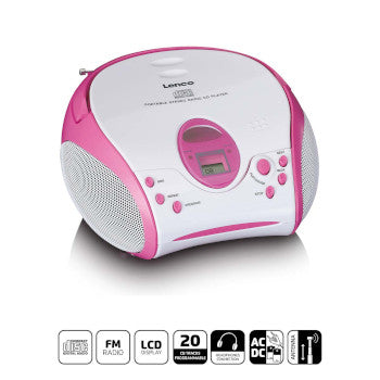 Boombox with CD player FM radio and stickers Pink