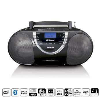 Portable DAB+ and FM Radio with CD Cassette and Bluetooth Black