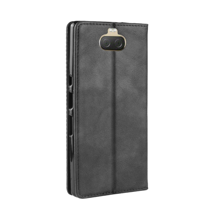 Custodia in pelle con chiusura orizzontale con fibbia magnetica e texture retrò per Sony Xperia 10 Plus, con supporto, slot per carte e portafoglio, Sony Xperia 10 Plus