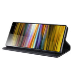 Custodia in pelle con chiusura orizzontale con fibbia magnetica e texture retrò per Sony Xperia 10 Plus, con supporto, slot per carte e portafoglio, Sony Xperia 10 Plus