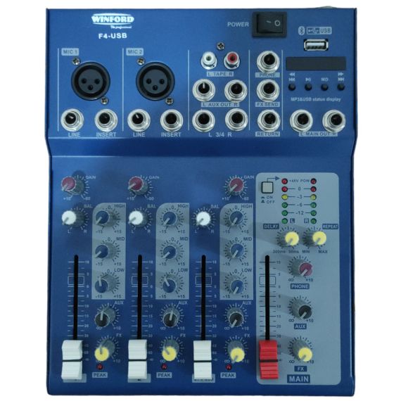 Mixer professionale 4 canali con Bluetooth e USB