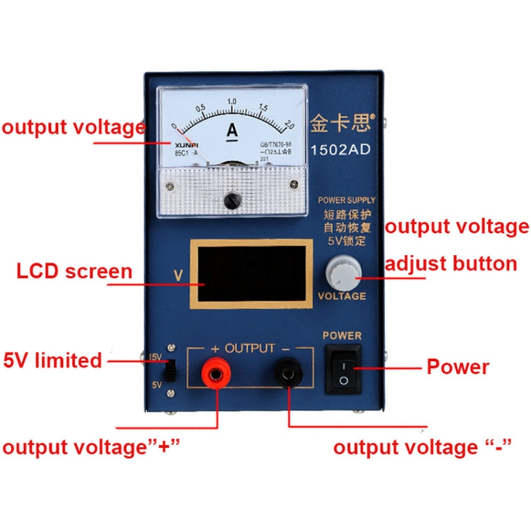 Kaisi KS-1502AD 15V 2A DC Regolatore di tensione Stabilizzatore Amperometro Alimentatore regolabile Strumenti di riparazione, Spina europea, EU Plug, US Plug