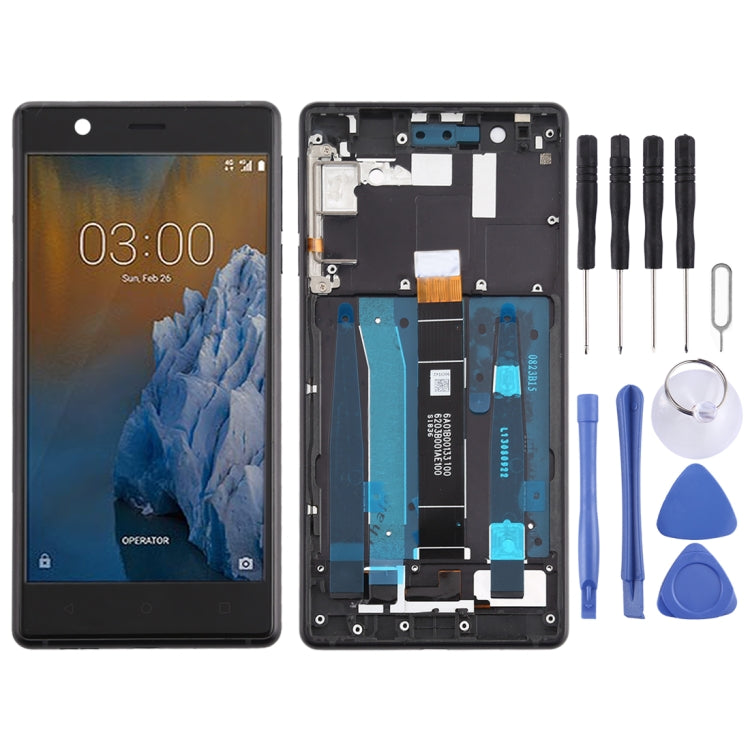 Schermo LCD e digitalizzatore assemblato completo con cornice e tasti laterali per Nokia 3 TA-1032, For Nokia 3