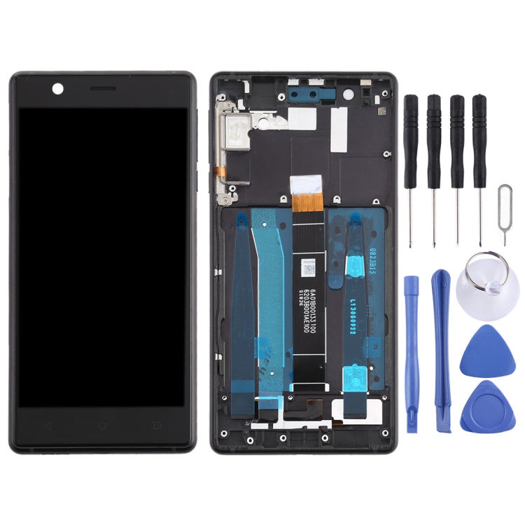 Schermo LCD e digitalizzatore assemblato completo con cornice e tasti laterali per Nokia 3 TA-1032, For Nokia 3