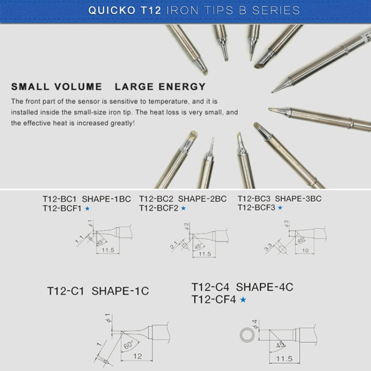 Punta per saldatore senza piombo QUICKO T12-BCF3, T12-BC1, T12-BC1.5, T12-BC2, T12-BC3, T12-BCF1, T12-BCF2, T12-BCF3