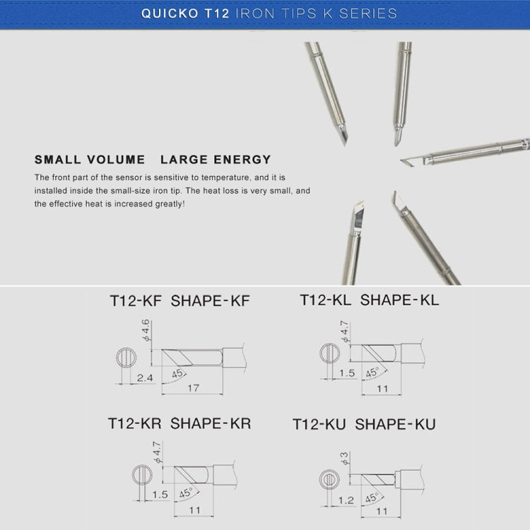 Punta per saldatore senza piombo QUICKO T12-KU, T12-K, T12-KF, T12-KL, T12-KR, T12-KU