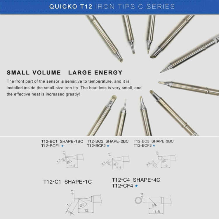 Punta per saldatore senza piombo QUICKO T12-C1, T12-C1, T12-C4, T12-CF4