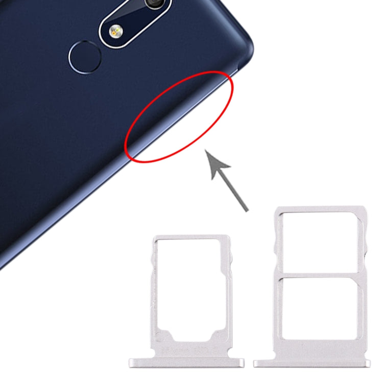 SIM Card Tray + SIM Card Tray + Micro SD Card Tray for Nokia 5.1 TA-1075, For Nokia 5.1