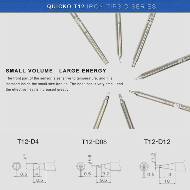 Punta per saldatore senza piombo QUICKO T12-D4, T12-D4, T12-D08, T12-D12