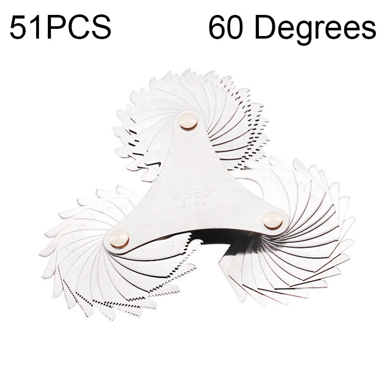51 pz. Lame per filettatura con passo della vite USA Calibro per filettatura in acciaio inossidabile CR da 60 gradi, 51 PCS Thread Gauge