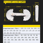 52 pezzi metrico 60 gradi + calibro per filettatura in acciaio inossidabile CR britannico da 55 gradi, 52 PCS Thread Gauge