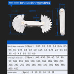 58 pezzi metrico 60 gradi + calibro per filettatura in acciaio inossidabile CR britannico da 55 gradi, 58 PCS Thread Gauge