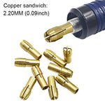 Dado di serraggio in rame a tre griffe da 10 pezzi per raccordi per mulini elettrici, diametro del foro: 2,2 mm, Bore diameter: 2.2mm