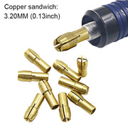 Dado di serraggio in rame a tre griffe da 10 pezzi per raccordi per mulini elettrici, diametro del foro: 3,2 mm, Bore diameter: 3.2mm