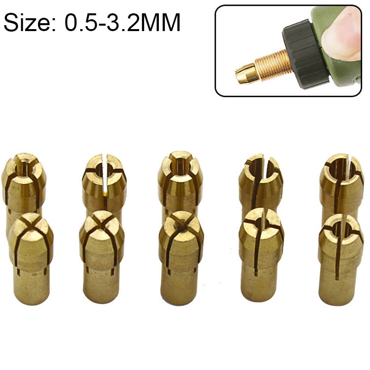 Dado di serraggio in rame a tre griffe 10 in 1 per raccordi per mulini elettrici, diametro del foro: 0,5-3,2 mm, Bore diameter: 0.5-3.2mm