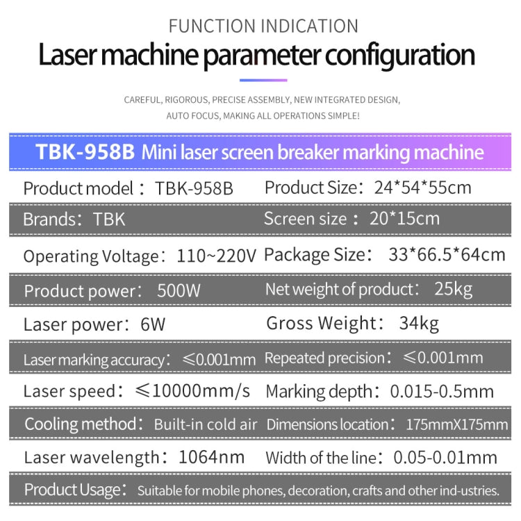 TBK958B Mini Automatic Laser Marking Screen Separator Repair Machine,TBK-958B