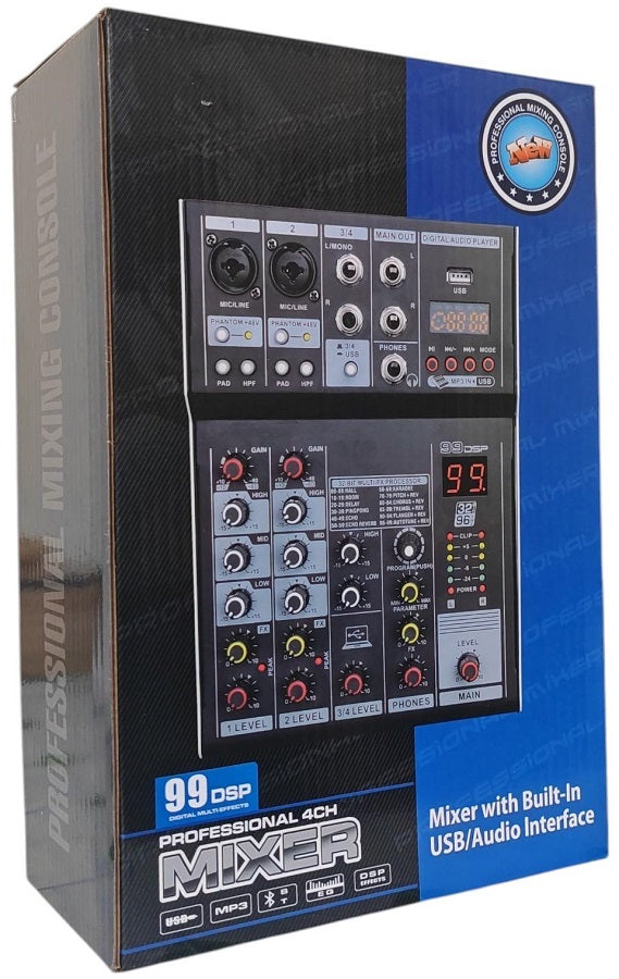 Mixer audio 4 canali WEB M-4 con USB MP3 Bluetooth e 99 effetti DSP SP677