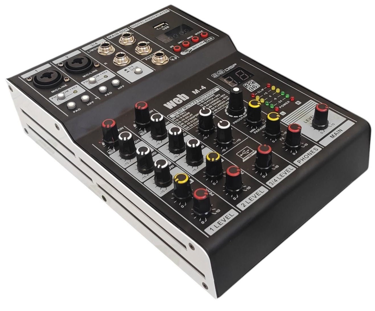 Mixer audio 4 canali WEB M-4 con USB MP3 Bluetooth e 99 effetti DSP SP677