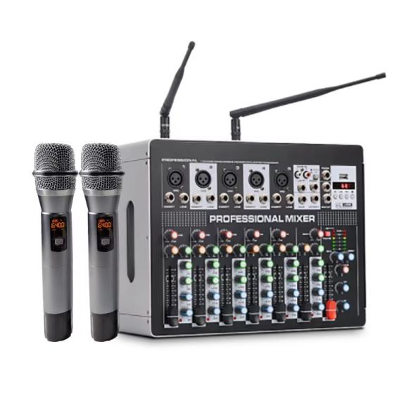 Mixer professionale 7 canali con Bluetooth e microfoni wireless