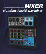Mixer professionale 5 canali ingressi Bluetooth/USB/Stereo RCA con alimentazione phantom 48V F-5A SP695