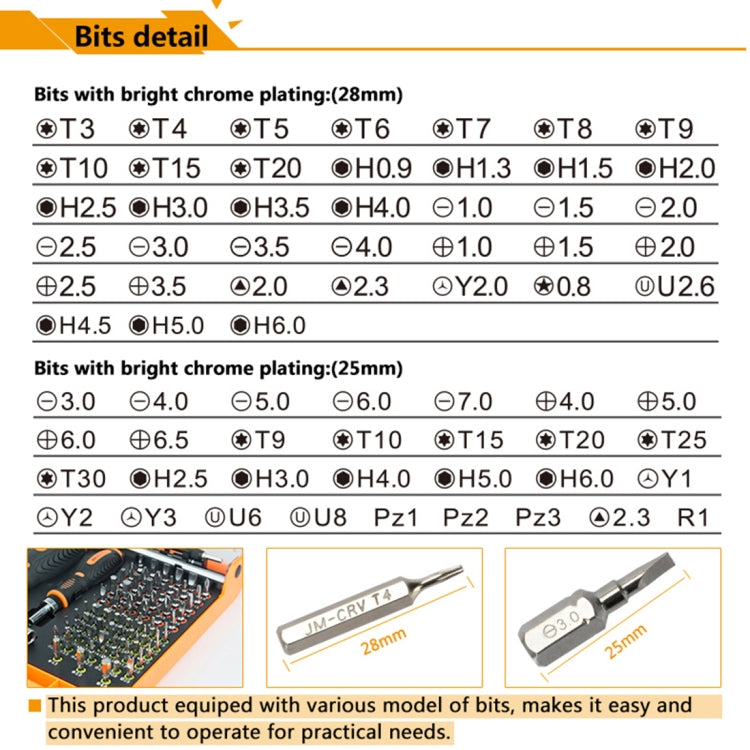 JAKEMY JM-6113 Set di strumenti di riparazione di cacciaviti hardware per uso domestico 73 in 1, JM-6113