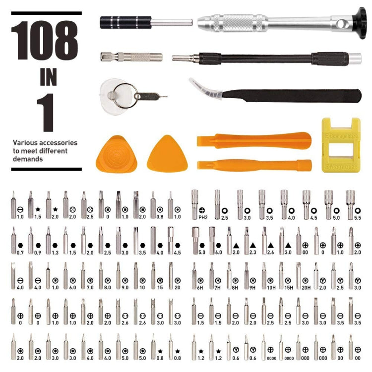 Kit di strumenti di riparazione punte per cacciavite di precisione in acciaio per utensili S2 108 in 1, 108 in 1