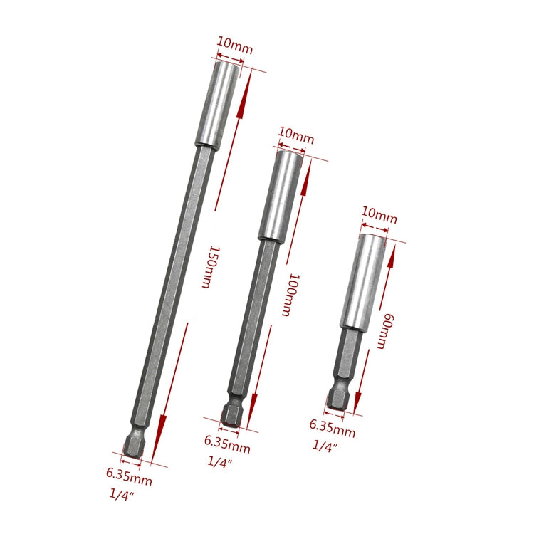 Giunto a rotazione rapida con manicotto per asta di prolunga per trapano a pistola ad alto magnetismo con testa di batch elettrica 3 in 1 1/4, lunghezza: 60/100/150 mm, 60/100/150mm Joint