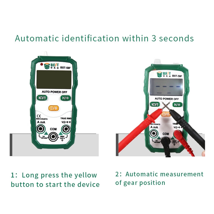 BEST BST-58F Fully Auto-Range Multimeter No Shift Intelligent Identification Digital Multimeter Mini Household Electrical Tool