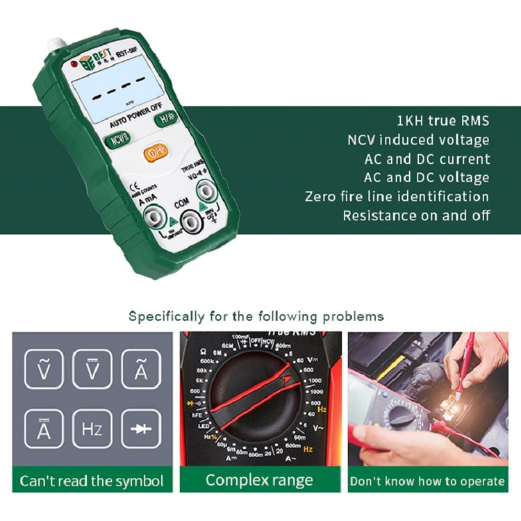 MIGLIOR multimetro a gamma completamente automatica BST-58F senza spostamento, identificazione intelligente, multimetro digitale, mini strumento elettrico per uso domestico