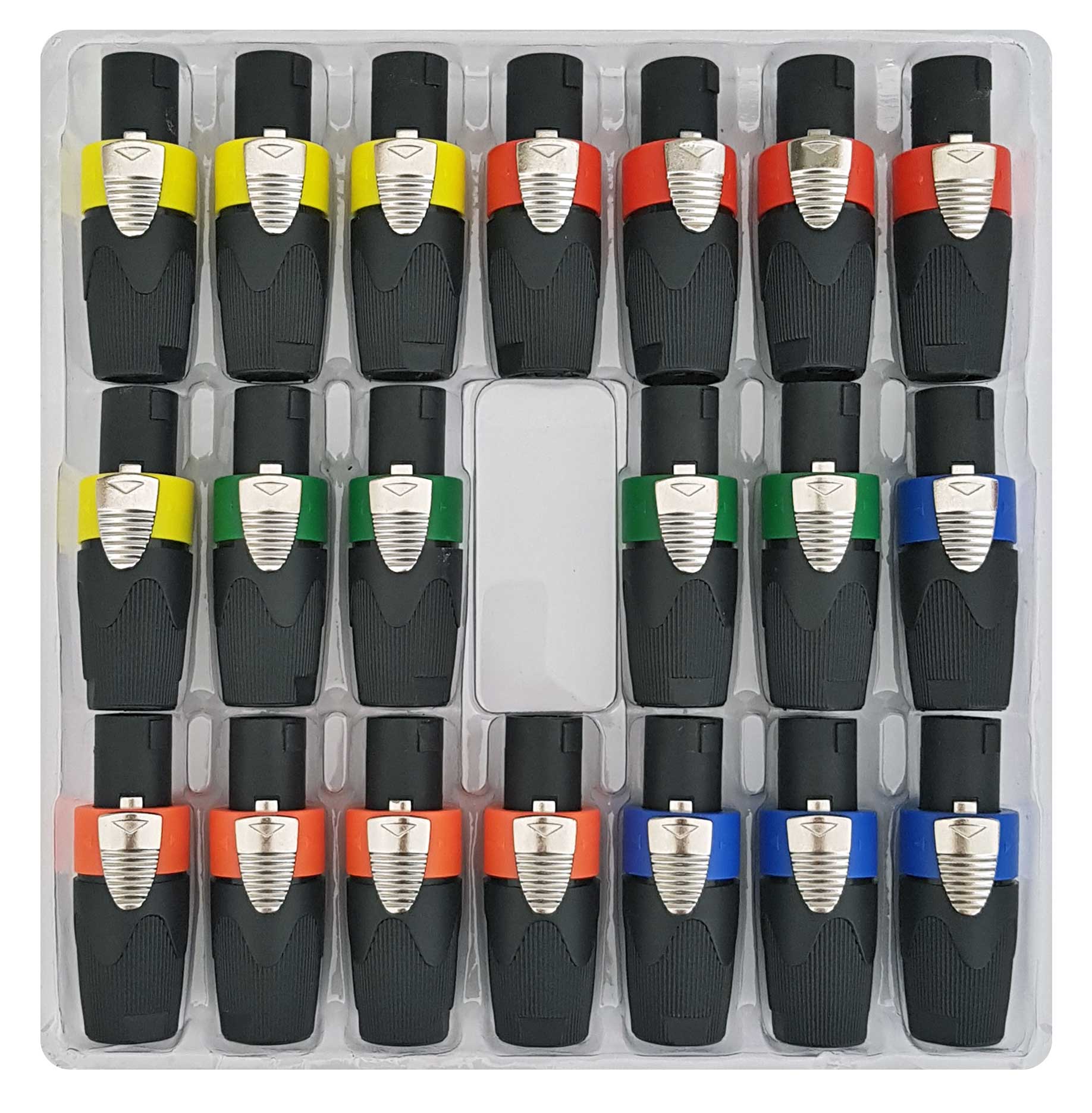 Blister 20 connettori Speakon 4 poli maschio - 4 colori